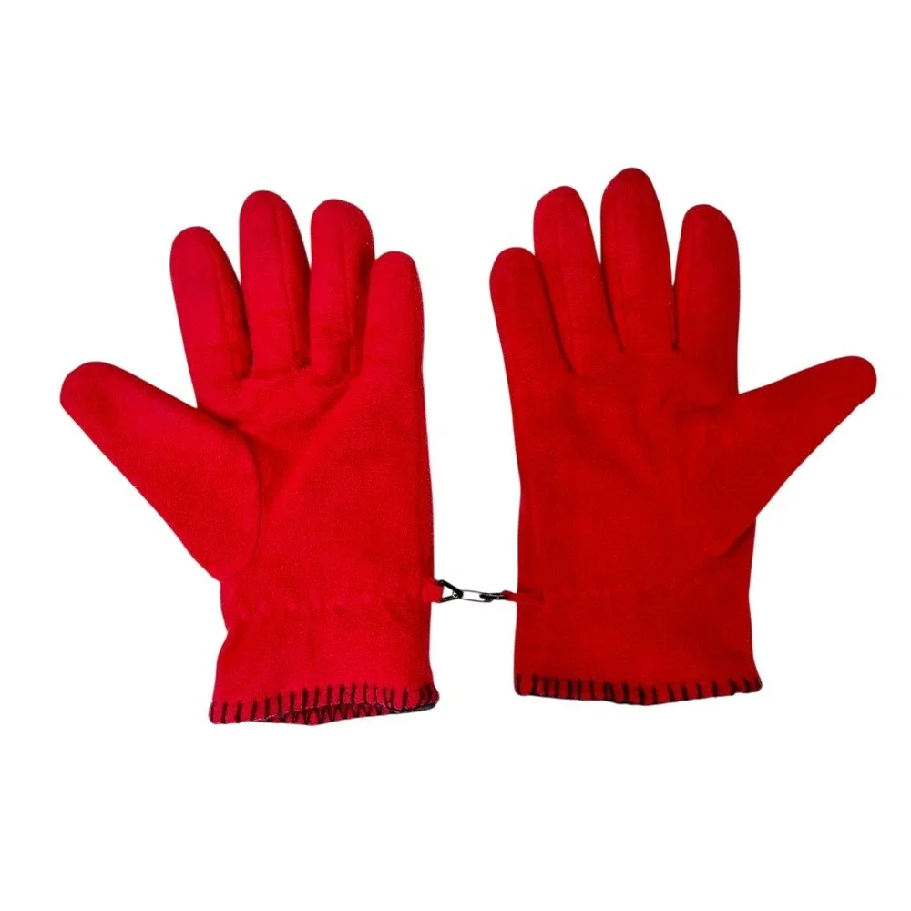 Casual Corner Women's Fleece Gloves LARGE Red Snowflake Blanket Stitch Vintage